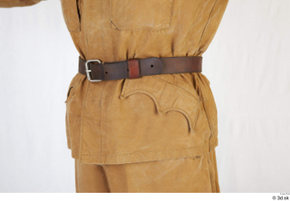  Photos Woman in Army Explorer suit 1 19th century Army brown jacket historical clothing leather belt upper body 0004.jpg